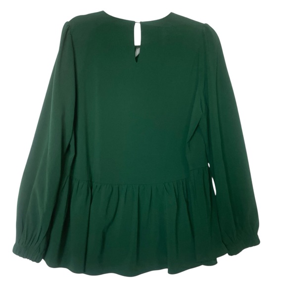 Tuckernuck Pomander Place Hunter Green Carlota Peplum Blouse Size L Forest Fairy - Picture 5 of 9